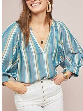 Maeve Anthropologie Byron Striped Peasant Top
